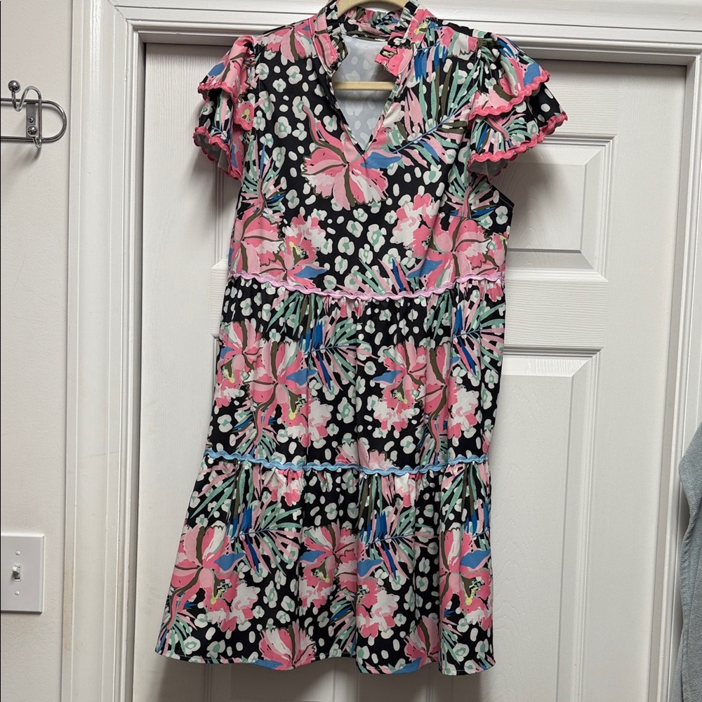 Floral  Dress - Pink and Black